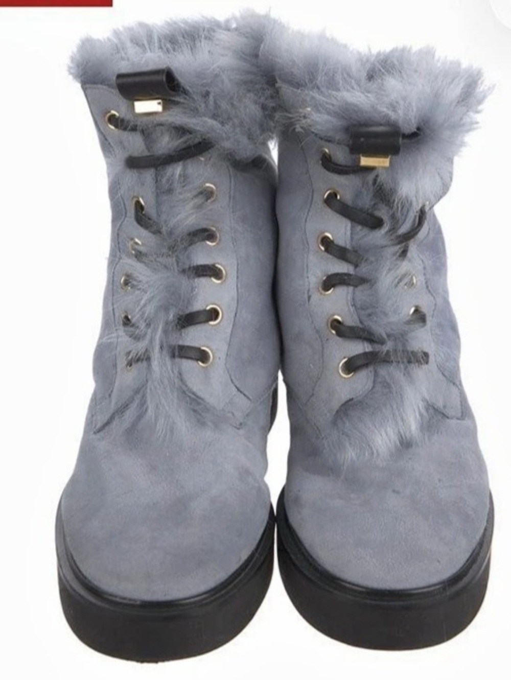 Stuart Weitzman Suede fur winter Combat Boots blue Gray US 7